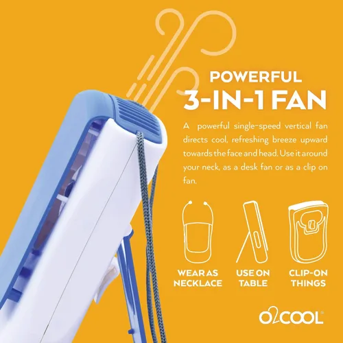 Miniatura 9 de O2COOL Ventilador de collar de lujo, alimentado por pilas, ventilador de refrigeración personal manos libres con cordón ajustable, soporte de mesa +