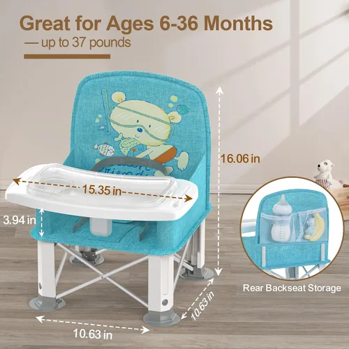 Miniatura 8 de BabyBond - Asiento elevador de viaje para bebé con doble bandeja, silla de bebé portátil mejorada para niños pequeños, asiento elevador para mesa