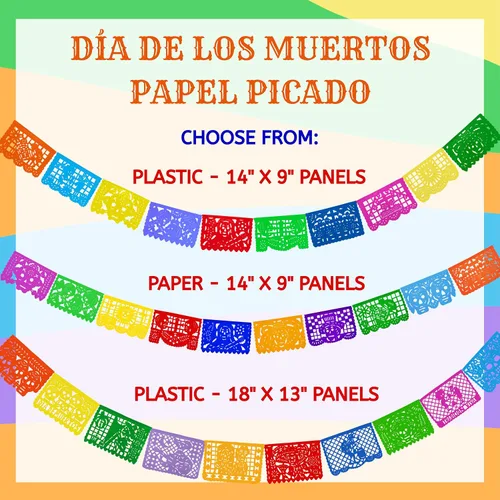 Miniatura 7 de Dia de los Muertos Papel Picado (PAPEL) – Decoración de fiesta del Día de Muertos (paquete de 4, 10 banderas por bandera) – Papel Picado Mexicano