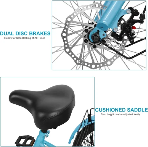 Miniatura 5 de Triciclo para adultos de 7 velocidades, bicicletas de 3 ruedas de 24 pulgadas, bicicleta de triciclo para adultos con cestas extraíbles, bicicleta