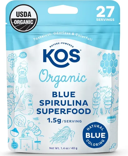 Miniatura 11 de KOS Polvo de espirulina orgánica – Certificado orgánico por USDA, 109 porciones de superalimento en polvo para batidos y jugos, algas azules verdes