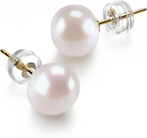Miniatura 3 de PAVOI - Aretes de botón con perlas cultivadas de agua dulce AAA+, color blanco, y oro de 14 quilates