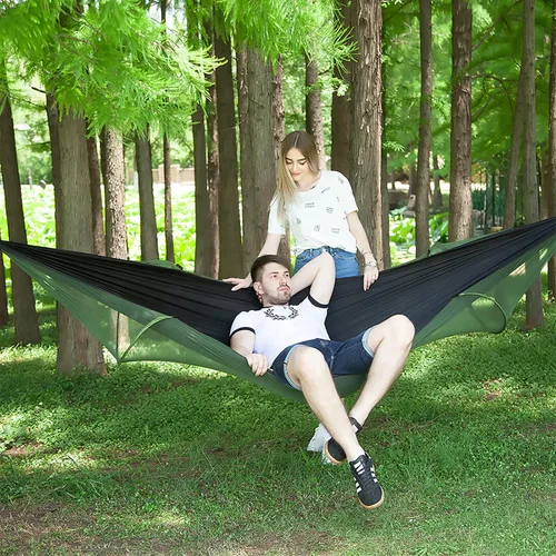 LFL Hamaca Portátil para Acampar con Red Antimosquitos, Hamaca Columpio para Exteriores para 1 o 2 Personas, Material de Paracaídas de Nylon, Hamaca
