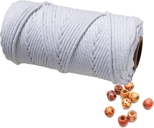 Miniatura 13 de Cordón de macramé de 1/64 pulgadas (0.157 in) de color rosa claro, hilo de algodón natural para tejer a mano a mano, 4 hebras para colgar