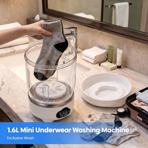 Miniatura 2 de Lavadora de ropa interior, lavadora portátil, mini lavadora plegable de 1.6 L con 3 modos, máquina de lavandería recargable para calcetines, ropa