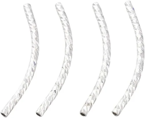 Miniatura 4 de Cheriswelry 20 cuentas de tubo de latón curvo de 0.787 pulgadas 925 chapadas en plata de ley 925, cuentas de tubo de fideos de metal, cuentas