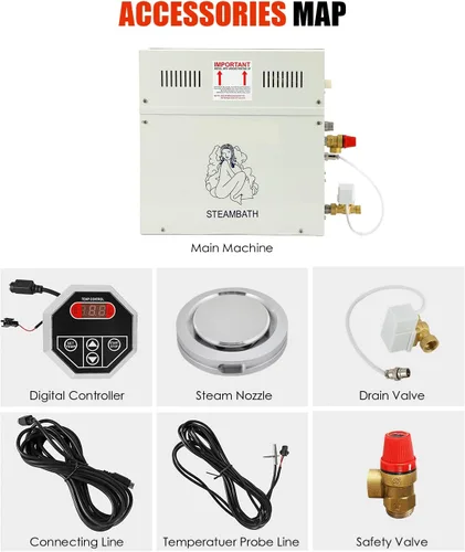 Miniatura 6 de CGOLDENWALL Generador de vapor autodrenante de lujo de 6KW, ducha, sauna, baño, baño de vapor en casa, generador de spa con control impermeable