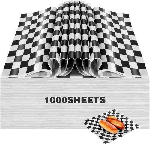 Colarr 1000 hojas de papel encerado a granel de 15 x 15 pulgadas, papel grande para envolver sándwiches a cuadros, para hamburguesas, pan, Negro