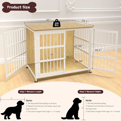 Miniatura 2 de Jaula para perros de 41 pulgadas, jaulas para perros de razas grandes, para interiores de madera, mesa auxiliar, jaula combinada de interior Roble