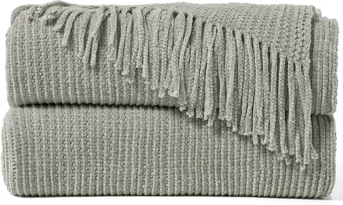 Miniatura 9 de inhand Mantas de punto para sofá y cama, manta de punto suave y acogedora con borlas, mantas decorativas ligeras y mantas decorativas de granja