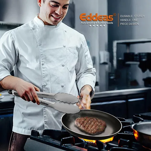 Miniatura 5 de Eddeas Pinzas de cocina – Pinzas de 9 y 12 pulgadas para cocinar, pinzas de metal de acero inoxidable de 600 grados resistentes al calor y mango