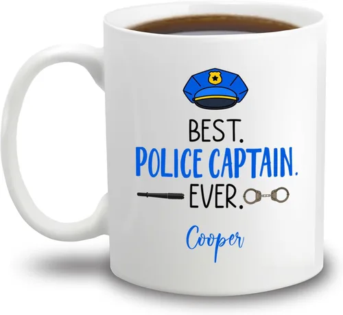 Tazas Best Police Captain Ever, tazas de policía, taza de café personalizada de policía con nombre, regalo de oficial de policía personalizado para