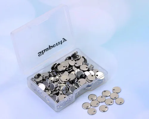 Miniatura 2 de Shapenty Dije pequeño redondo de acero inoxidable plano en blanco para estampado, mini discos a granel para pulseras, aretes, collares, dijes