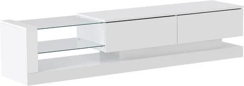 Miniatura 8 de BAMACAR Soporte de TV moderno para TV de 80 pulgadas, centro de entretenimiento con luz LED blanca con almacenamiento, soportes de TV de 80, 75, 70