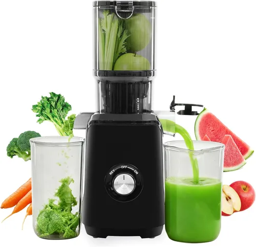 OLIXIS Exprimidor de prensa en frío, máquinas exprimidoras con canal de alimentación ancho, alto rendimiento de jugo y fácil de limpiar para