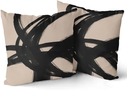 Miniatura 2 de Juego de 2 fundas de almohada de línea de arte abstracto negro y marrón de 16 x 16 pulgadas, juego de 2 fundas de almohada decorativas con estampado