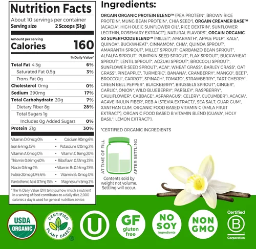 Miniatura 2 de Orgain proteína orgánica a base de plantas + polvo de superalimentos