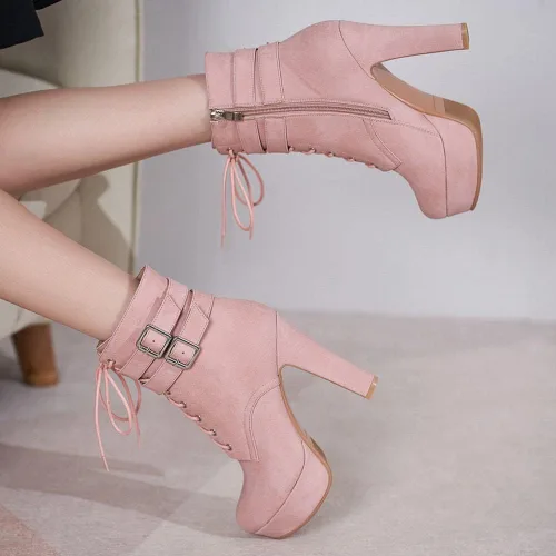 Miniatura 7 de XIEDA Botines de tacón alto con cordones y cremallera lateral para mujer