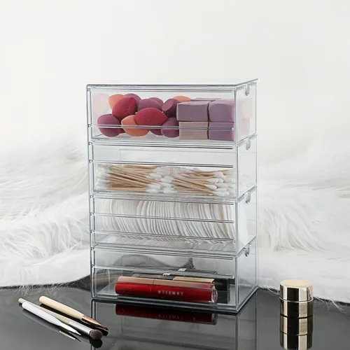 Miniatura 4 de Hipiwe Organizador de Cajones de Plástico Transparente Organizador de Accesorios para el Cabello Caja con 4 Cajones Extraíbles Caja