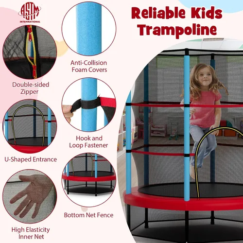 Miniatura 6 de Goplus Trampolín de 55 pulgadas para niños, cama elástica para niños con red de seguridad, diseño sin costuras, mini rebote recreativo