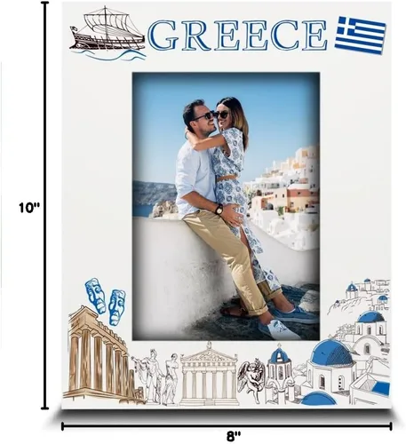 Miniatura 8 de ELLA BUSTA - Marco de fotos Grecia para boda, compromiso, luna de miel, vacaciones en Grecia, símbolos de diseño con estampado UV (vertical de 5 x 7)