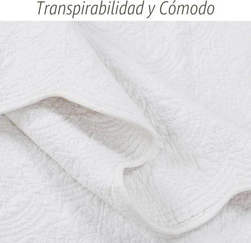 Miniatura 4 de Cozy Line Home Fashions Juego de edredón de ropa de cama de medallón victoriano de algodón 100% blanco sólido matelassé en relieve, colcha ligera