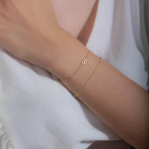 Miniatura 8 de Dainty Gold Initial Pulseras chapadas en oro de 14 quilates, delicadas, personalizables, con iniciales, para mujer, adolescente, niña, joyas