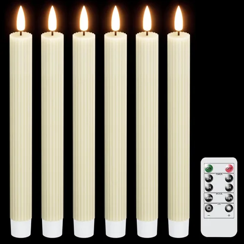 Miniatura 11 de Velas cónicas parpadeantes verdes sin llama que funcionan con pilas con control remoto de 10 teclas y temporizador, 6 paquetes de velas LED de cera