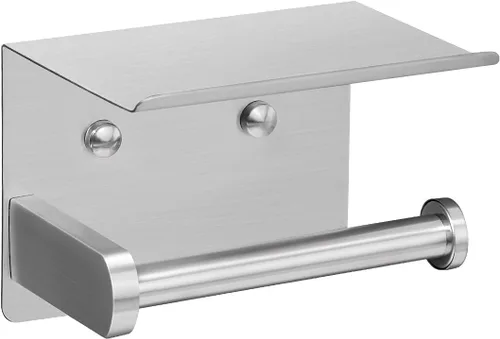 Miniatura 10 de VAEHOLD Soporte de papel higiénico autoadhesivo con estante para teléfono, soporte de rollo de papel higiénico montado en la pared de acero Blanco