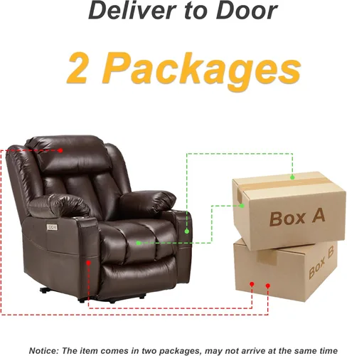 Miniatura 9 de Power Lift Sillón Reclinable de Cuero con Masaje y Calor, Silla Lazy Boy con Portavasos, Puertos USB y Tipo C, Control Remoto (Marrón)