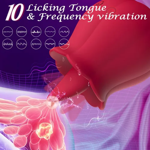 Miniatura 2 de Vibrador de lengua y clítoris con diseño de rosa, estimulador de vibración juguete sexual para mujeres Juguete para lamer rosa para adultos 10
