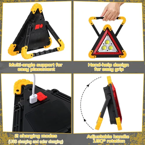 Miniatura 4 de Huquary Triángulo LED de advertencia de emergencia, recargable portátil intermitente LED triangular de advertencia con 4 modos, luz de peligro