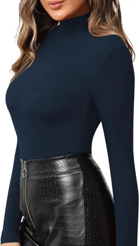 Miniatura 2 de MANGOPOP Women's Mock Turtle Neck Slim Fit Long Sleeve T Shirt Tight Tops Tee
