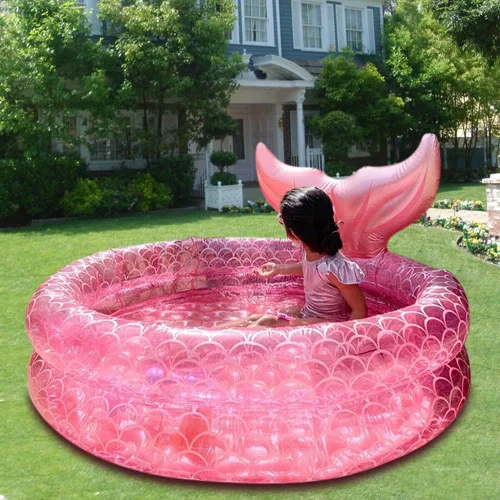 Miniatura 8 de Piscina inflable de sirena para patio trasero, piscina redonda de jardín para niños, piscina infantil para interiores y exteriores, piscina