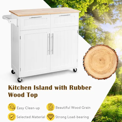 Miniatura 4 de Harmony-Furniture - Isla de cocina con ruedas con cajones y armarios de almacenamiento, carrito de servicio con cerradura, carrito de cocina móvil