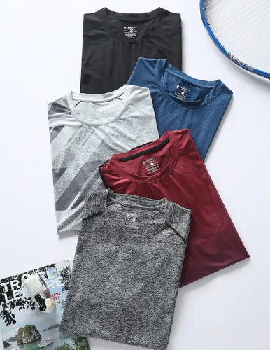 Miniatura 7 de Paquete de 5 camisetas de manga corta, con cuello redondo y de secado rápido para hombre, camisetas deportivas para correr, entrenar o ir al gimnasio