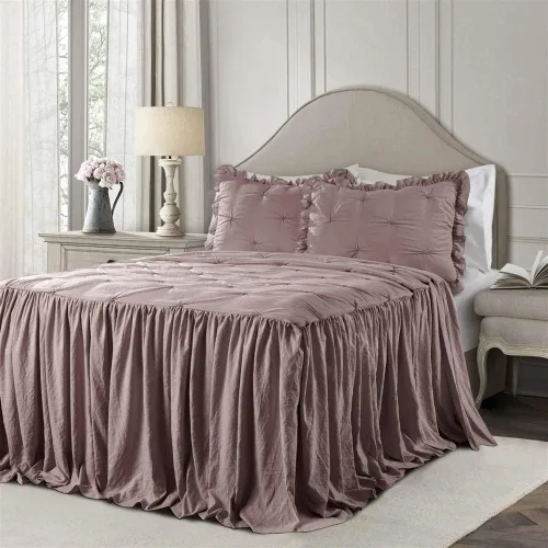Miniatura 9 de Lush Decor Ravello - Juego de colcha con faldón de volantes y pliegues - Juego de ropa de cama de lujo de 2 piezas con volantes - Decoración de Gris