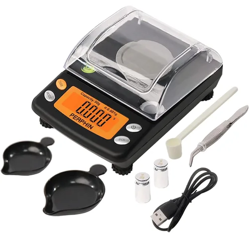 Báscula de miligramo, doble alimentación, pantalla grande, escala de mg, pies ajustables, 1.76 oz x 0.00 oz, negro, báscula digital de polvo,