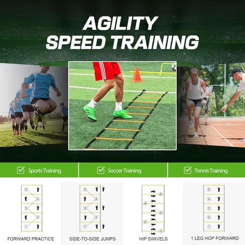 Miniatura 6 de Happy Jump Escalera de agilidad de 12 peldaños y 20 pies para entrenamiento de velocidad, equipo de entrenamiento deportivo para fútbol, juego