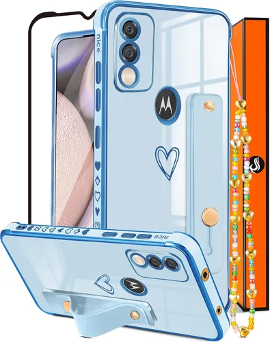 Likiyami Funda 3 en 1 para Motorola Moto G Pure 2021 con diseño de corazón para mujeres y niñas, bonita, de lujo, bonita con soporte, funda estética