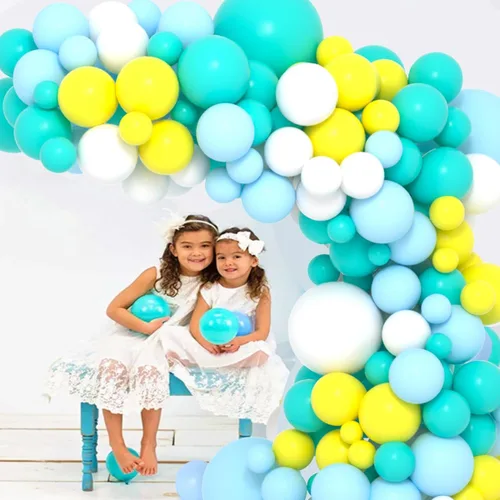 Miniatura 6 de Kit de arco de globos azul, amarillo y blanco, guirnalda de globos azul claro, verde azulado y amarillo blanco, globos azules y amarillos para Rojo