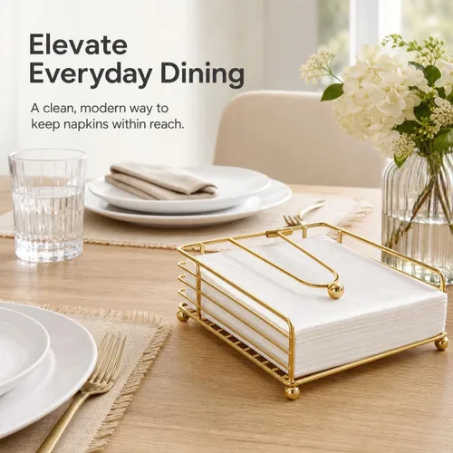 Miniatura 6 de hiwafifi Servilletero para mesa, dispensador de servilletas plano con brazo pesado, soporte cuadrado de papel de cóctel de elegante hierro rústico