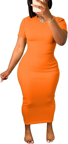 Miniatura 19 de Women's Casual Short Sleeve Dress T Shirt Bodycon Dresses V Neck Maxi Sundress Basic Party Club Dress