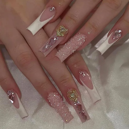 Miniatura 20 de MISUD - Uñas postizas largas cuadradas con pegamento de Rojo Gótico y Negro, diseño cruzado gótico Y2K acrílico, 24 piezas