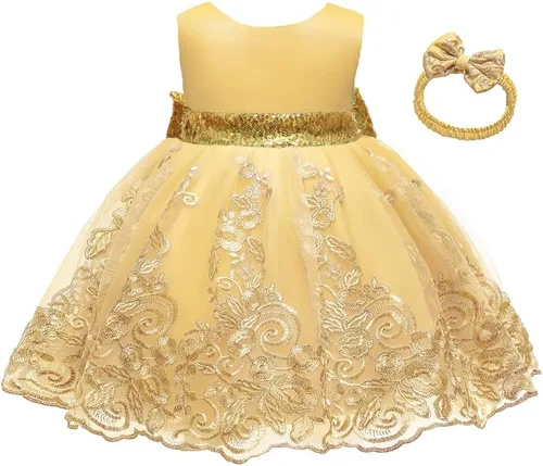 Miniatura 19 de CMMCHAAH - Vestidos de encaje para concursos de niñas bebés de 0-6 años, vestido formal para fiestas con diadema