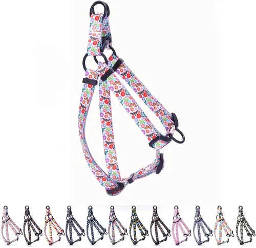 Miniatura 16 de Arnés para perro hembra, bonito patrón geométrico de triángulos geométricos, hebilla de liberación rápida, cuello halter ajustable para perros