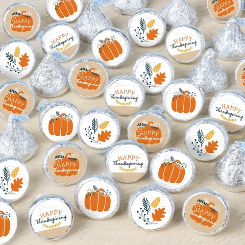 Big Dot of Happiness Happy Thanksgiving - Calcomanías redondas pequeñas de caramelo para fiesta de cosecha de otoño, 324 unidades