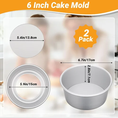 Miniatura 2 de Beasea Juego de 2 moldes redondos de 6 pulgadas para tartas de queso de aleación de aluminio antiadherente con parte inferior extraíble para hornear