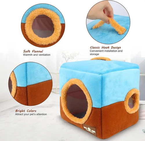 Miniatura 3 de Casa nido de loro de gran tamaño – Invierno cálido pájaro acurrucarse cabaña colgante de pájaros casa jaula escondida cueva cama para pájaros Azul