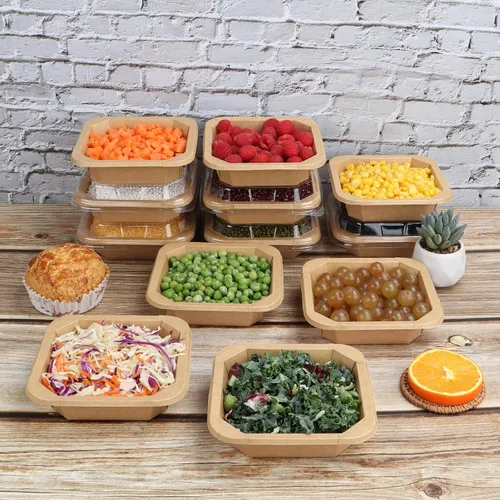 Miniatura 5 de Cuencos desechables de papel kraft de 14 onzas con tapas, recipientes de comida, cuencos de sopa, suministros de fiesta, cuencos de golosinas